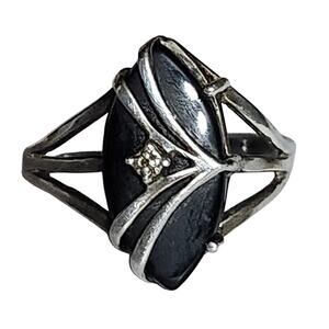Vintage JED Joseph DeMarco 925 Sterling Black Onyx Diamond Ring Size 9